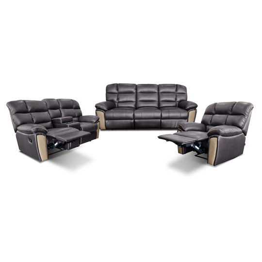 Black leather reclining sofa set on a white background