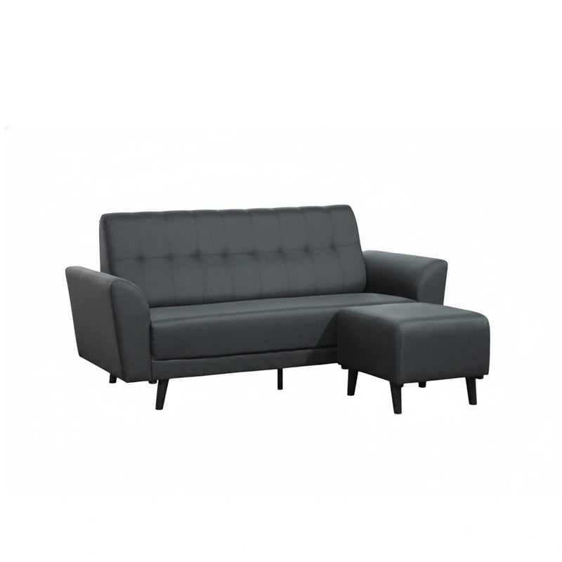 Gray sofa with a matching ottoman on a white background