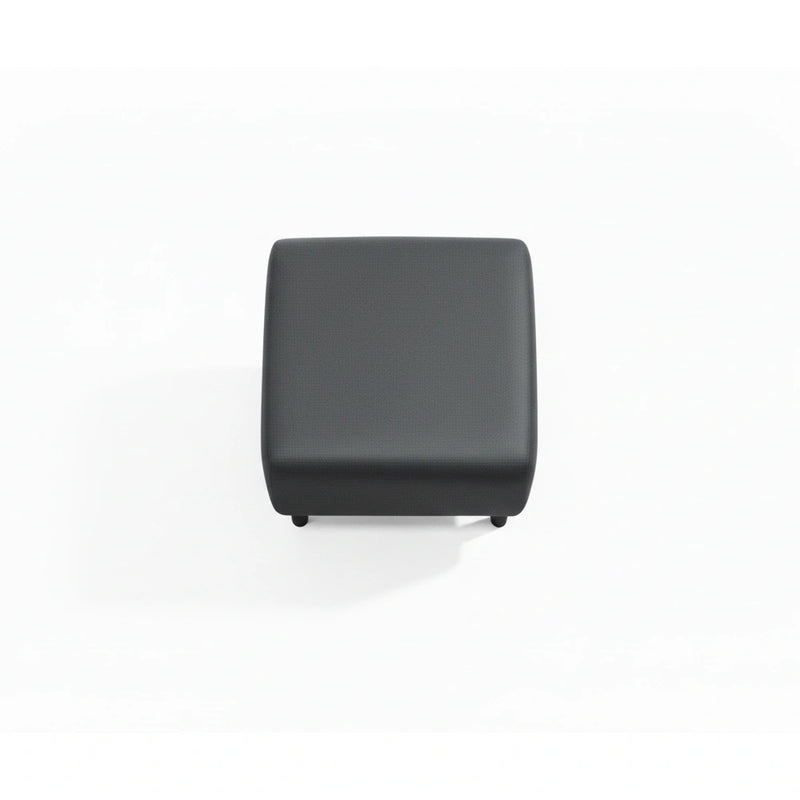 Black cube-shaped ottoman on a white background