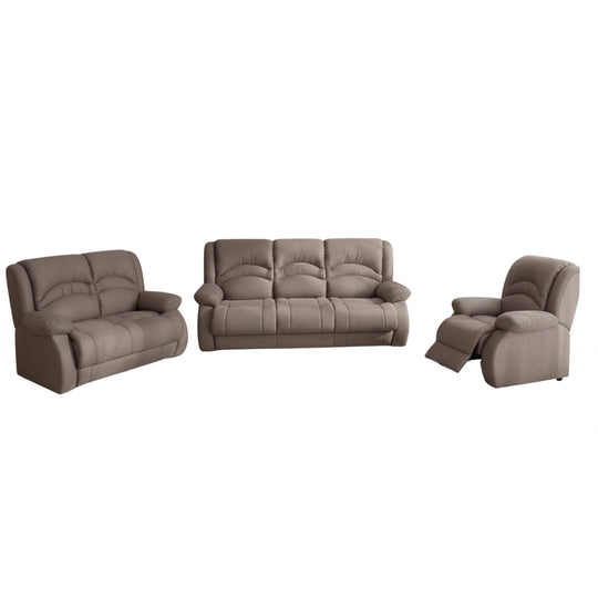 Brown sofa set with recliner on a white background