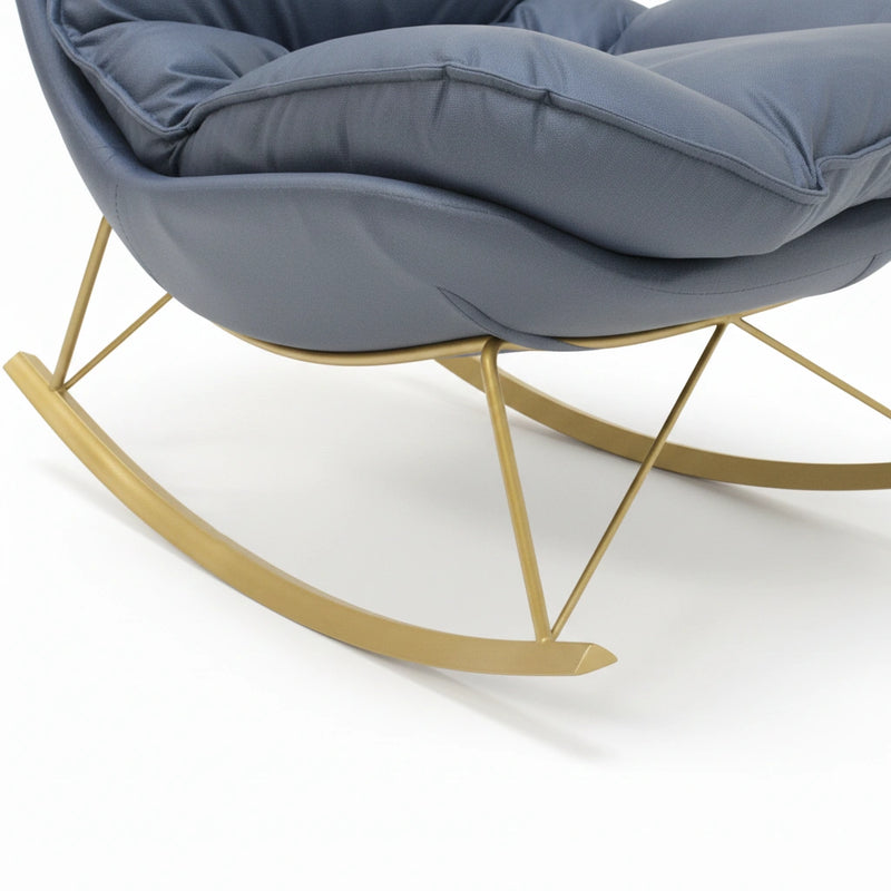 Blue cushioned rocking chair with gold metal legs