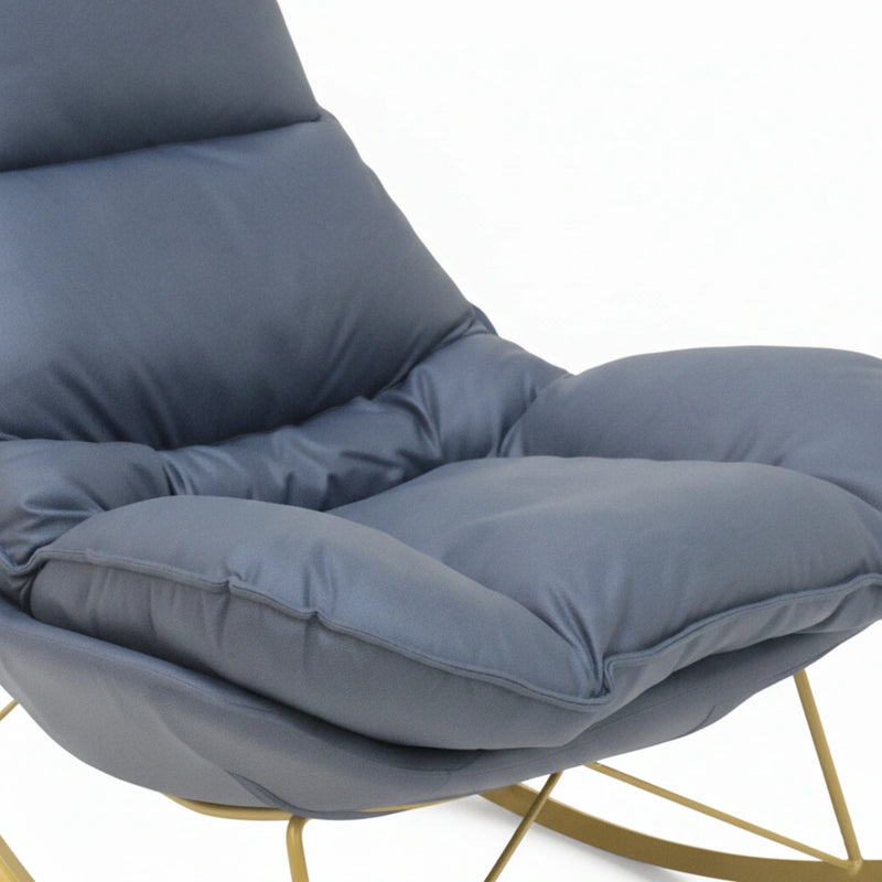 Blue cushioned chair with gold metal frame