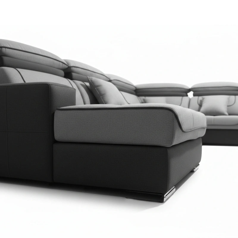 Gray and black sectional sofa on a white background