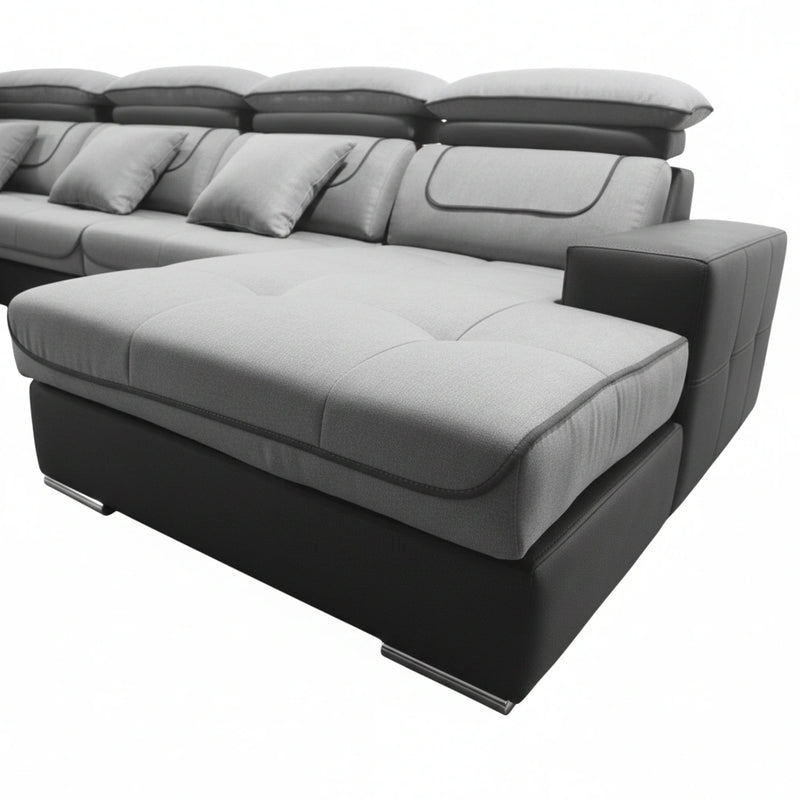 Gray and black sectional sofa on a white background
