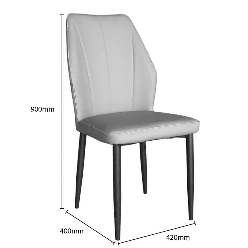 Gray chair with dimensions marked on a white background