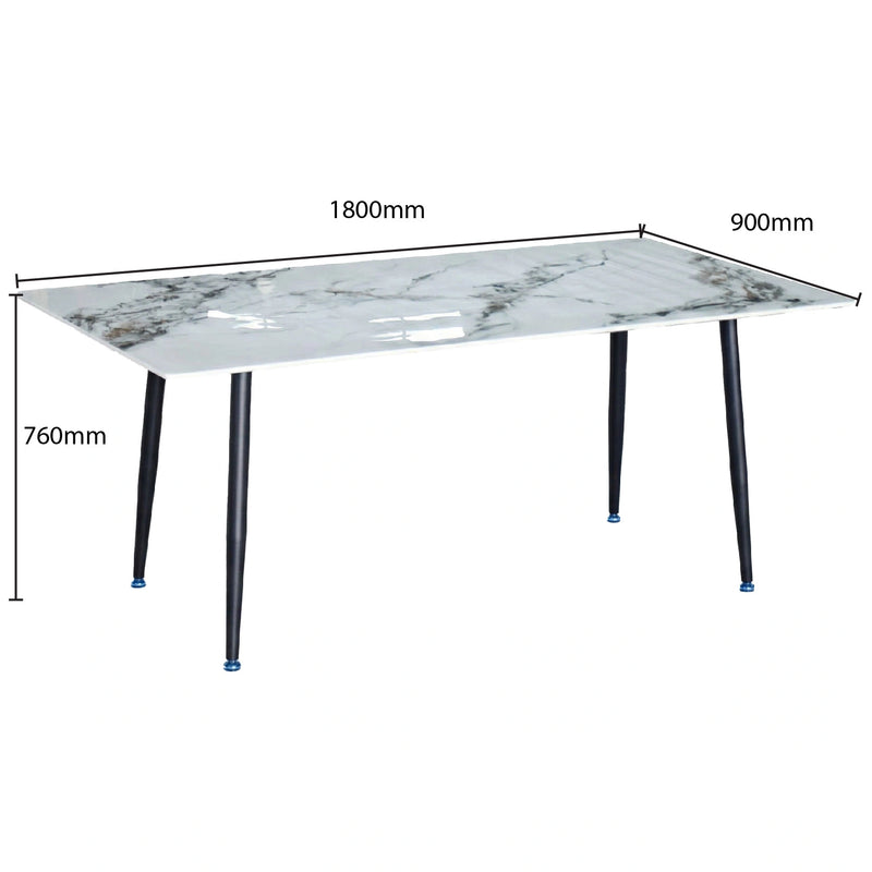 Dining table with dimensions labeled on a white background