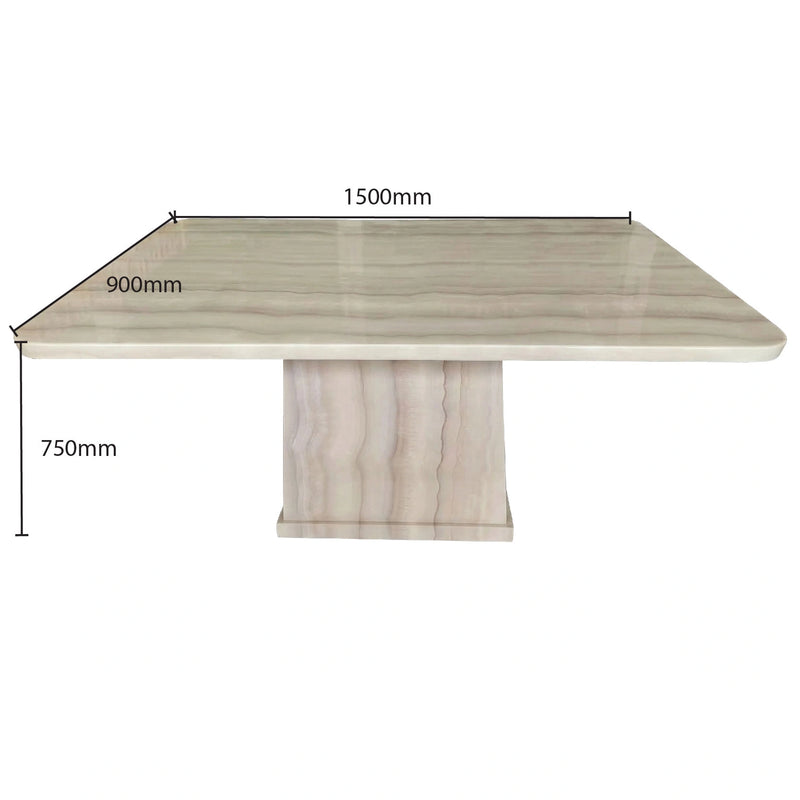 Dining table with dimensions labeled on a white background
