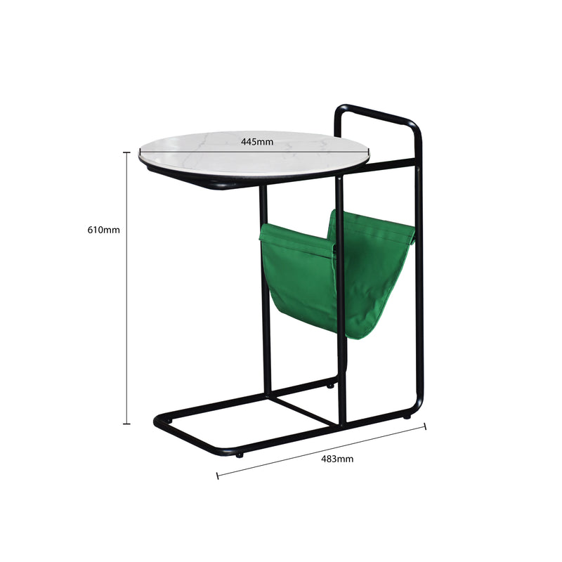 Small table with dimensions labeled on a white background