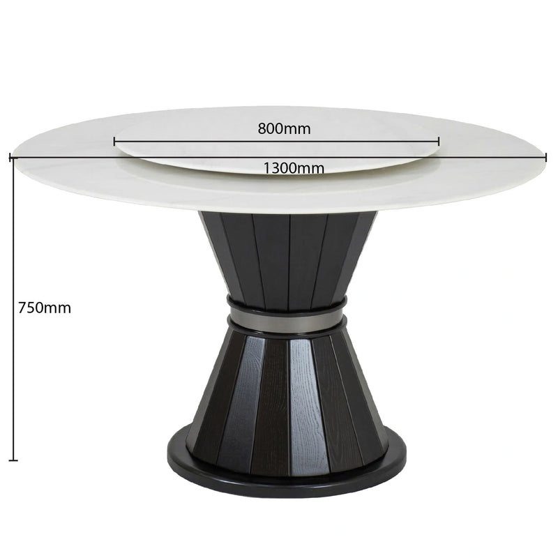 Round table with dimensions indicated on a white background
