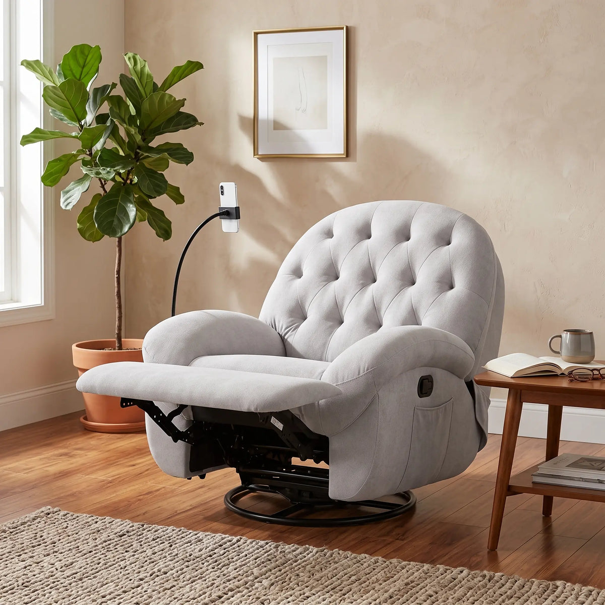 Kura Rocking Recliner Sofa With Phone Holder