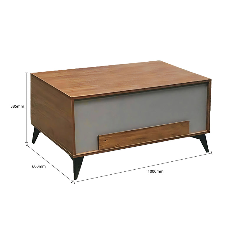 Wooden coffee table with dimensions on a white background
