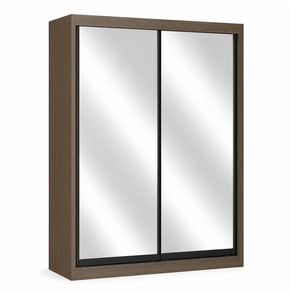 A wall-mounted medicine cabinet with two sliding mirrored doors in a medium brown wood finish, shown on a plain white background.