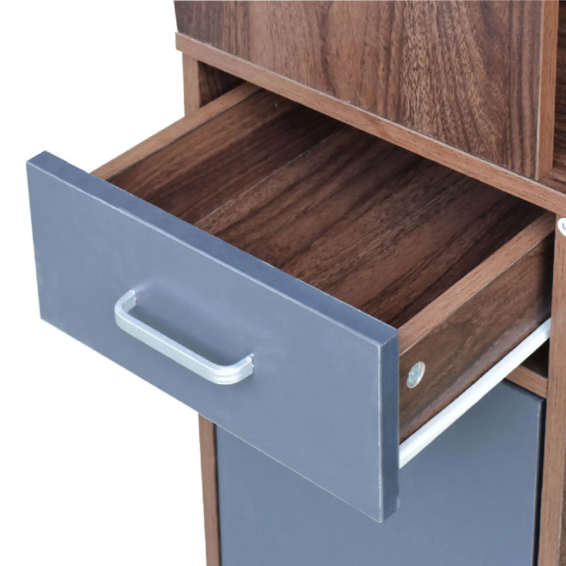 Wooden drawer with a metal handle on a white background