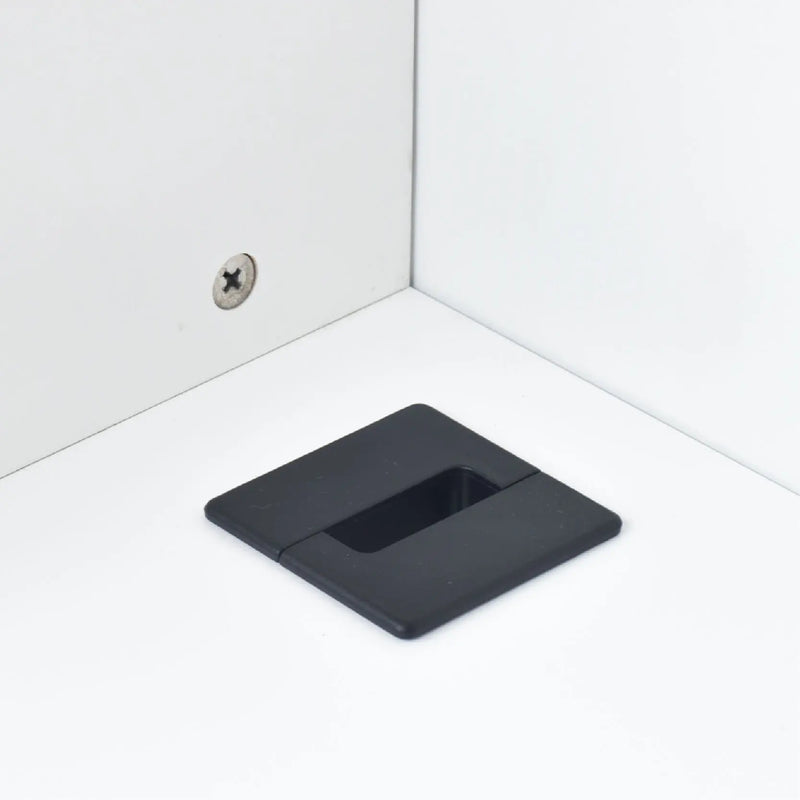 Black square light fixture on a white background