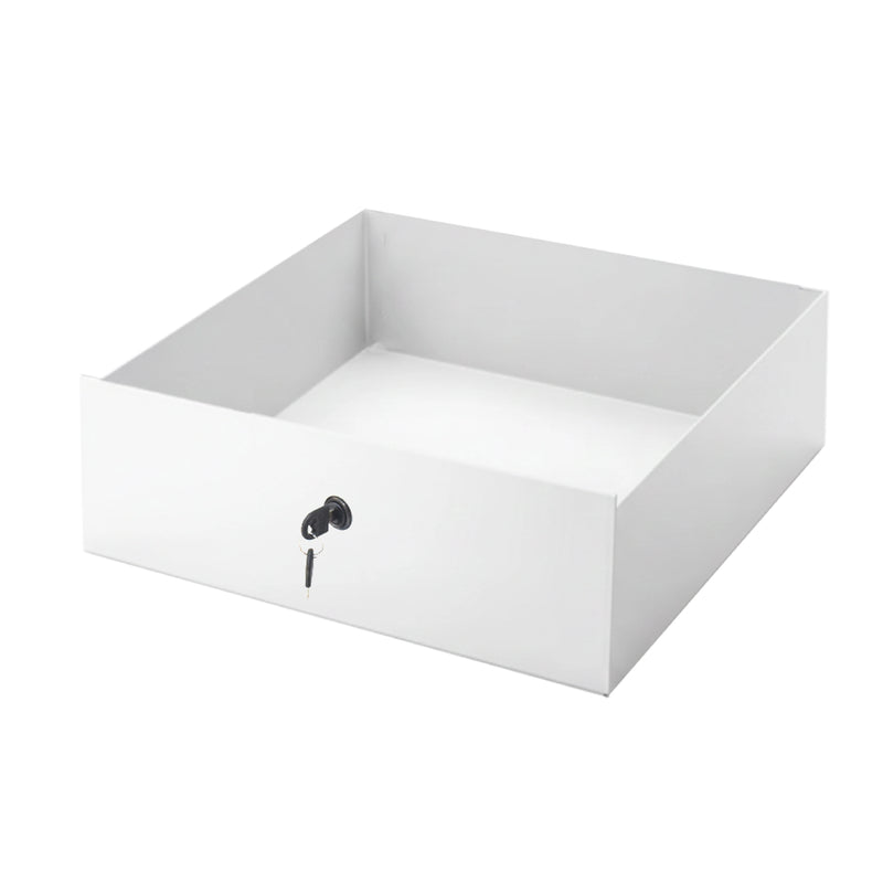White drawer with a black handle on a white background