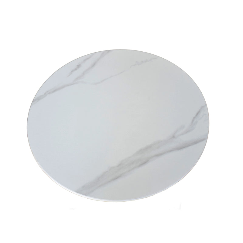Round marble-like object with gray and white patterns on a white background