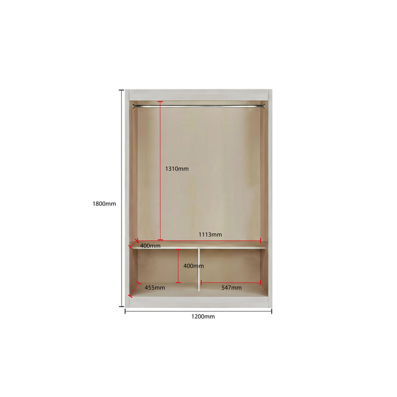 Measurement chart of a wooden cabinet with dimensions labeled