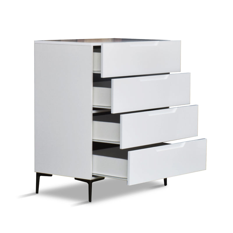 White dresser with multiple drawers on a white background
