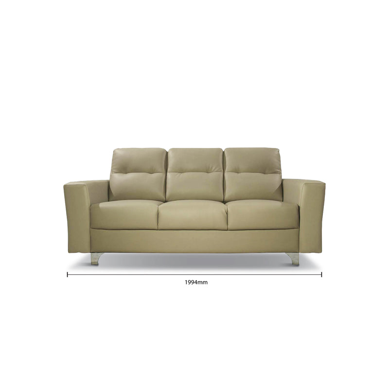 Beige sofa with dimensions on a white background