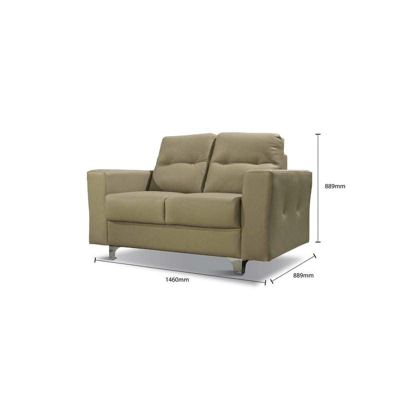 Beige sofa with dimensions labeled on a white background