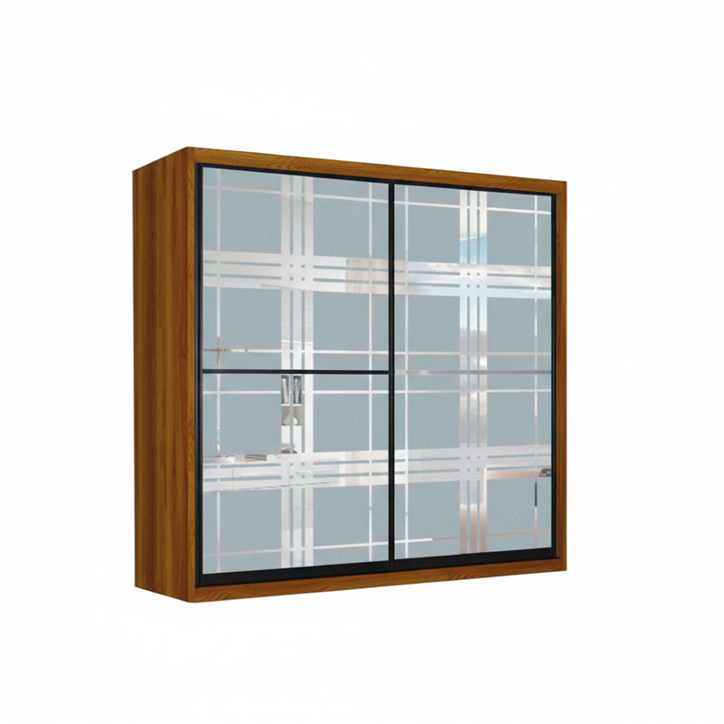 Wooden cabinet with glass doors on a white background