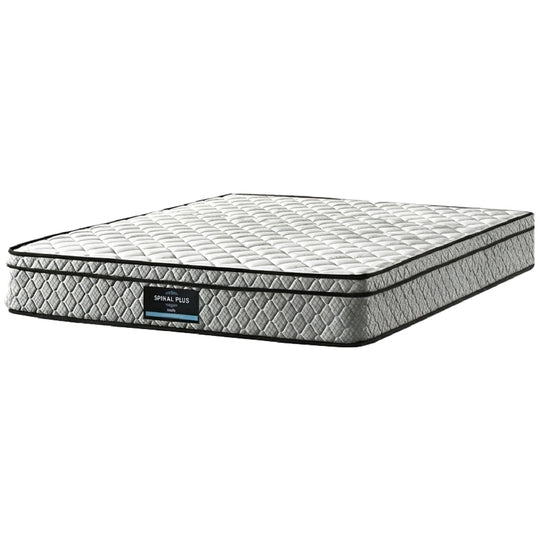 Mattress with brand label on a white background