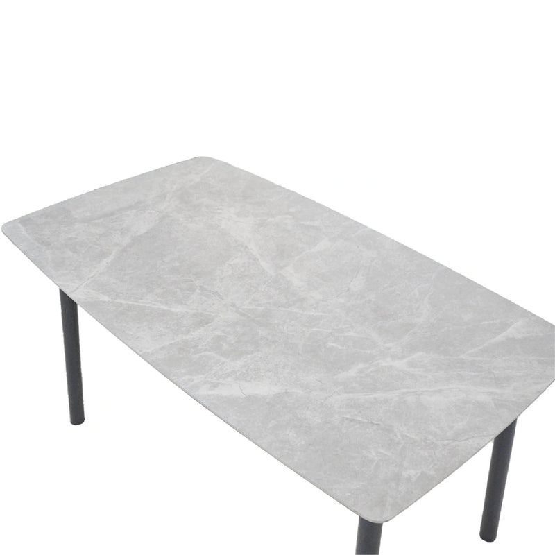 Rectangular table with a gray marble-like surface on a white background