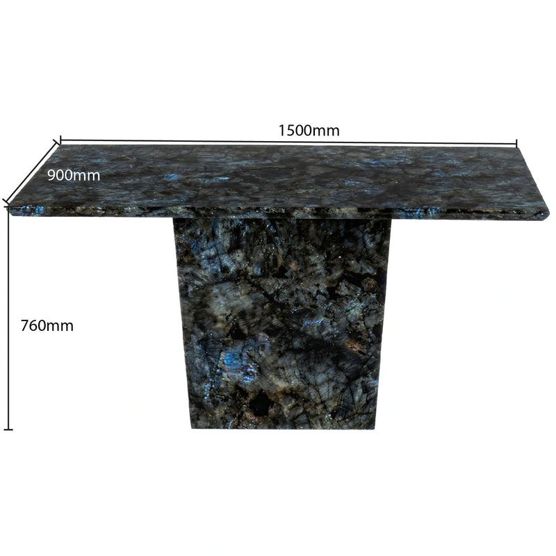 Marble countertop with dimensions labeled on a white background
