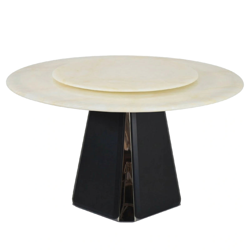 Modern side table with three circular shelves on a white background