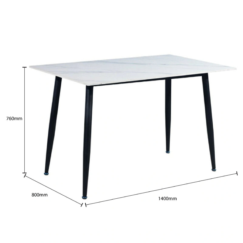 White table with black legs and dimensions labeled on a white background