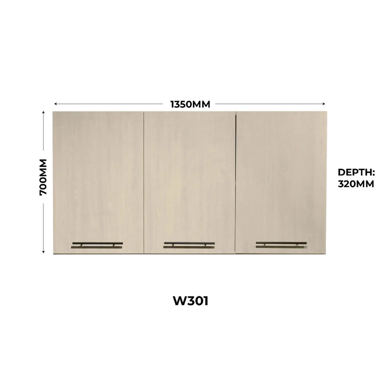 Beige wall-mounted cabinet with dimensions labeled on a white background
