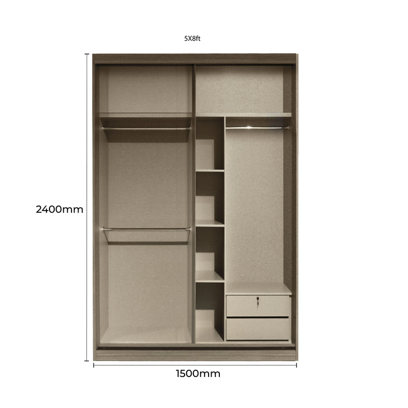Beige wardrobe with measurements on a white background