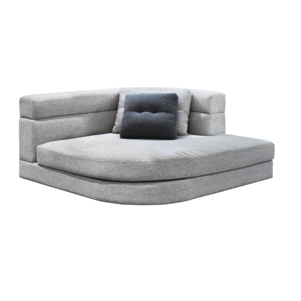 Gray sectional sofa with a blue pillow