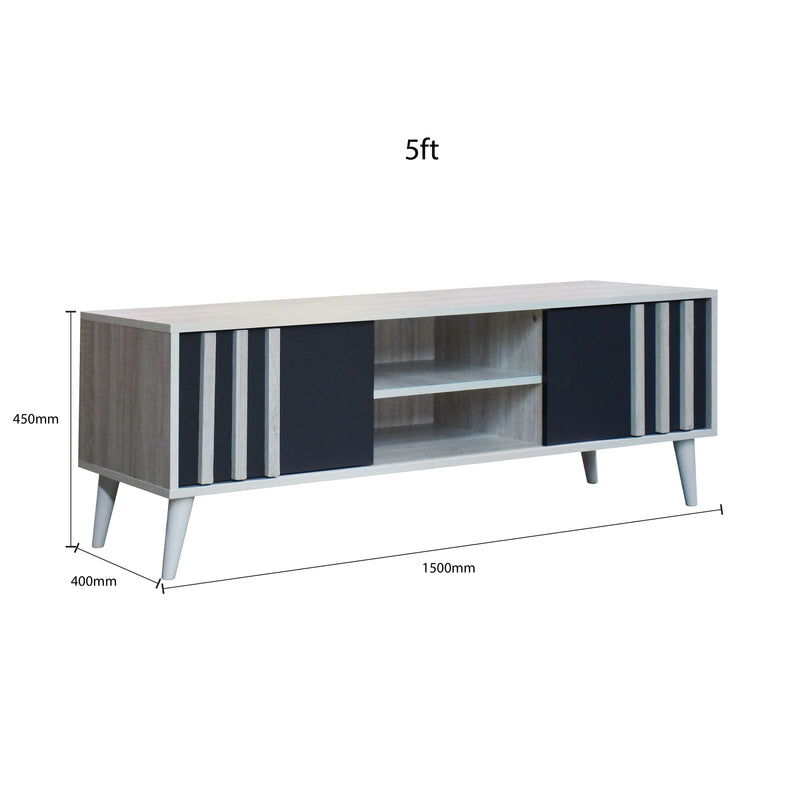 TV stand with dimensions labeled on a white background