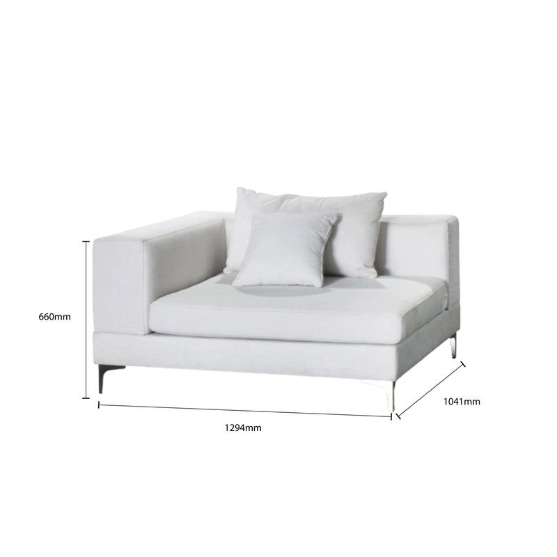 Gray sofa with dimensions labeled on a white background