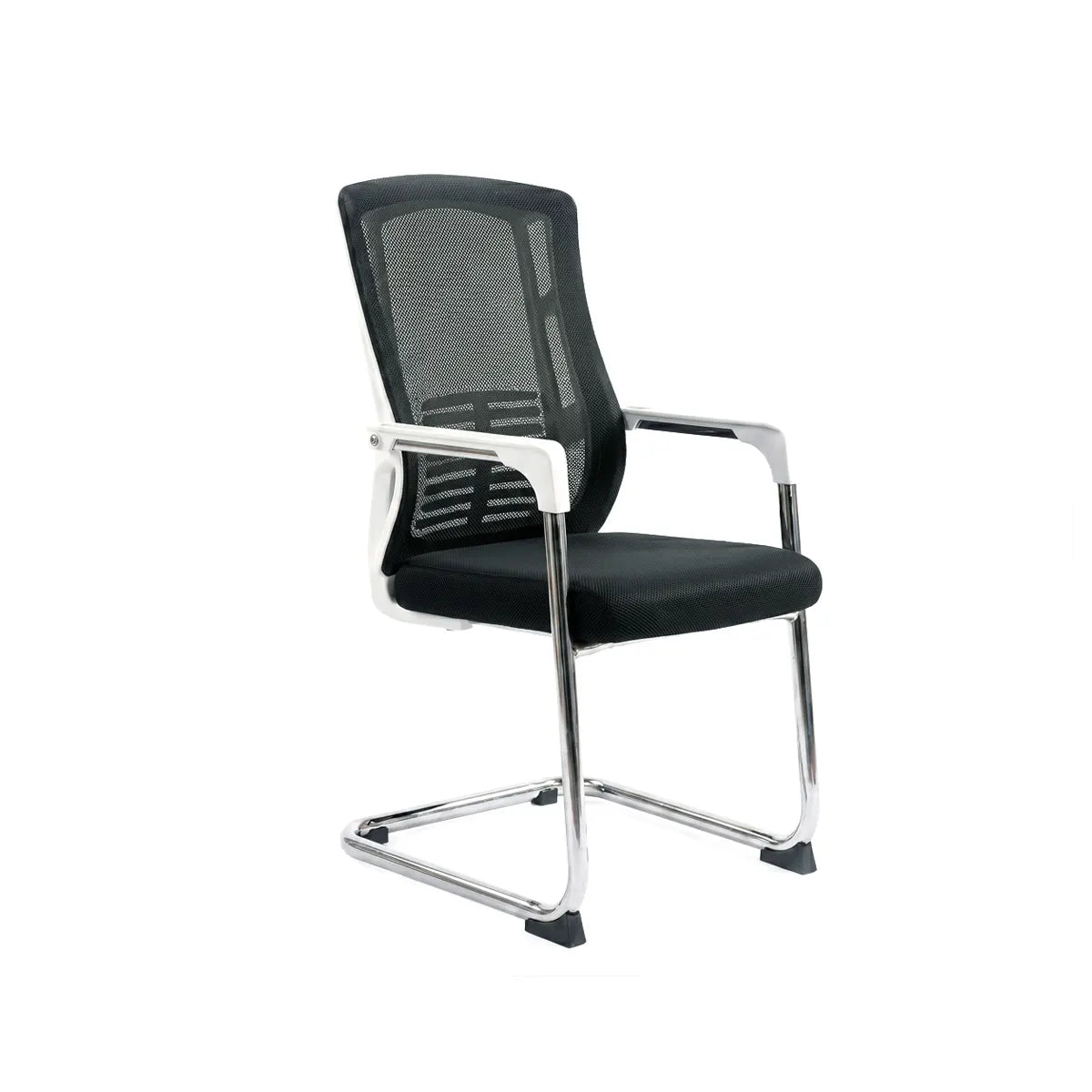 Black office chair with mesh back and chrome frame
