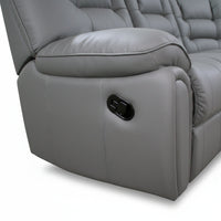 Gray recliner chair with a control panel on a white background