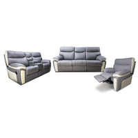 Gray reclining sofa set with armchair on a white background