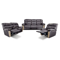 Black leather reclining sofa set on a white background