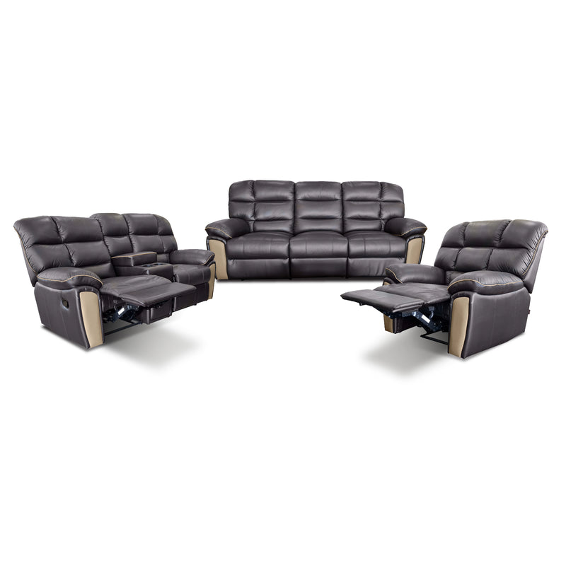 Black leather reclining sofa set on a white background