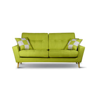Green sofa with two cushions on a white background