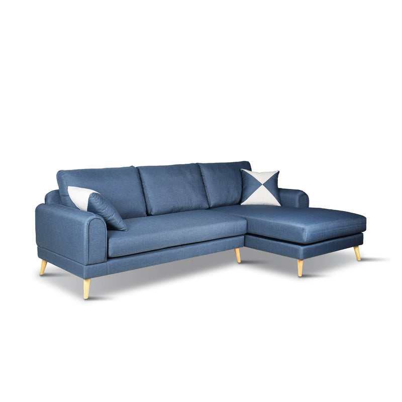 Blue sectional sofa on a white background