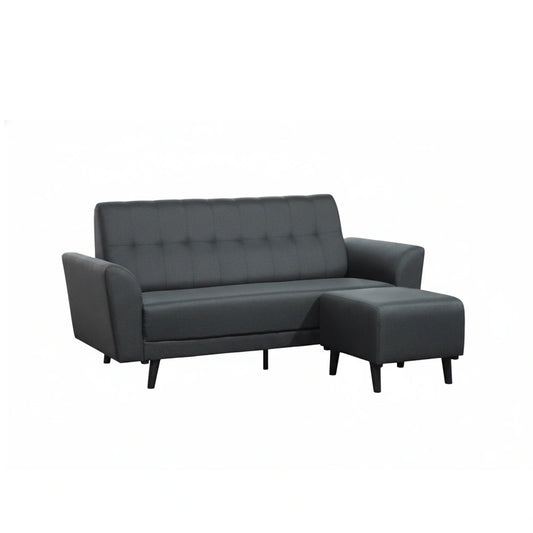 Gray sofa with a matching ottoman on a white background