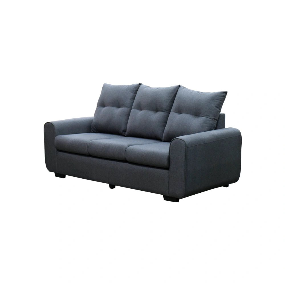 Gray sofa with three cushions on a white background