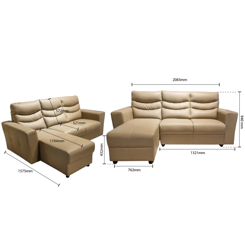 Beige sectional sofa with dimensions