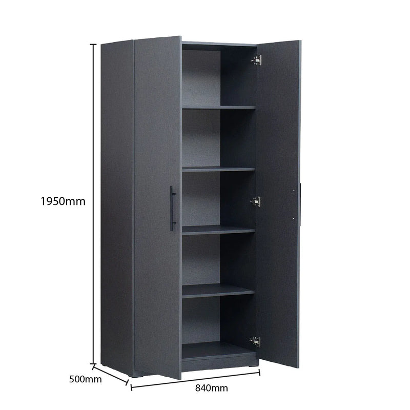 Karina_Wardrobe_Dimensions_840mm_x_1950mm_Modern_dark_grey_2-door_wardrobe_with_5-tier_internal_shelving