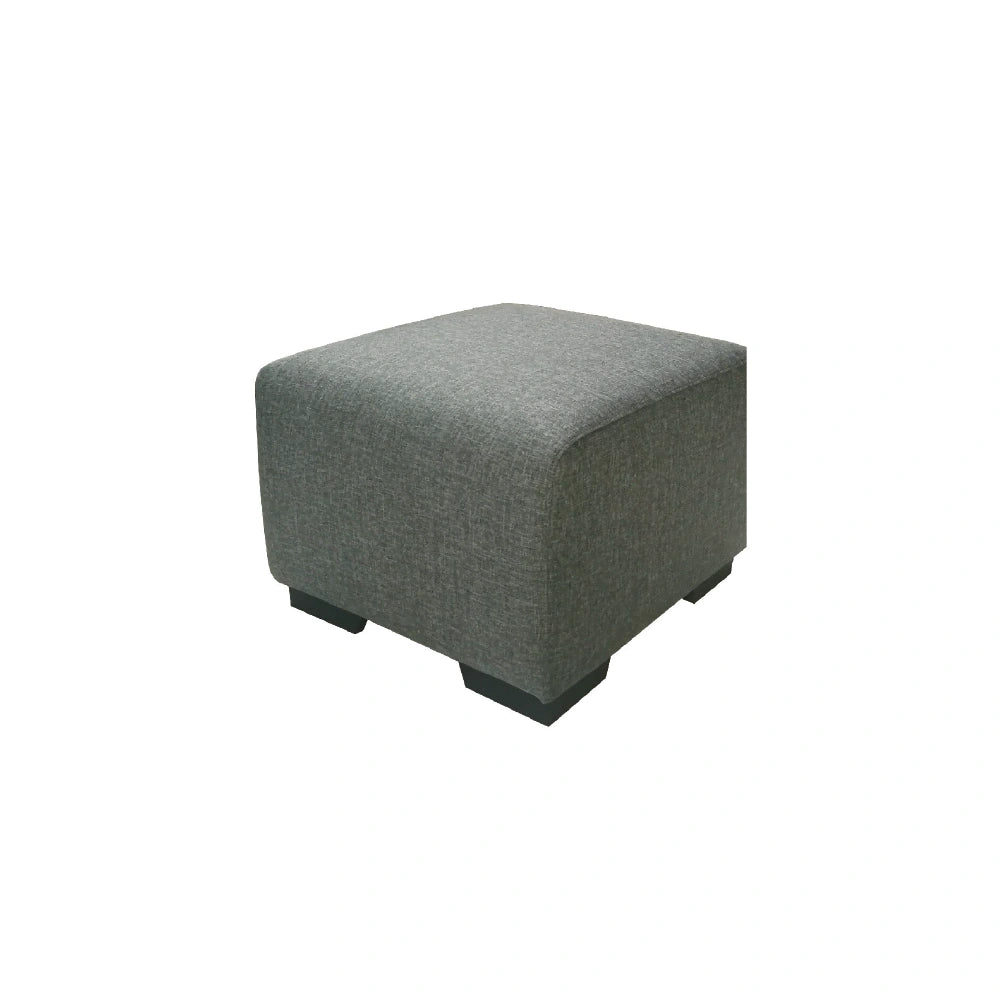 Gray cube-shaped ottoman on a white background