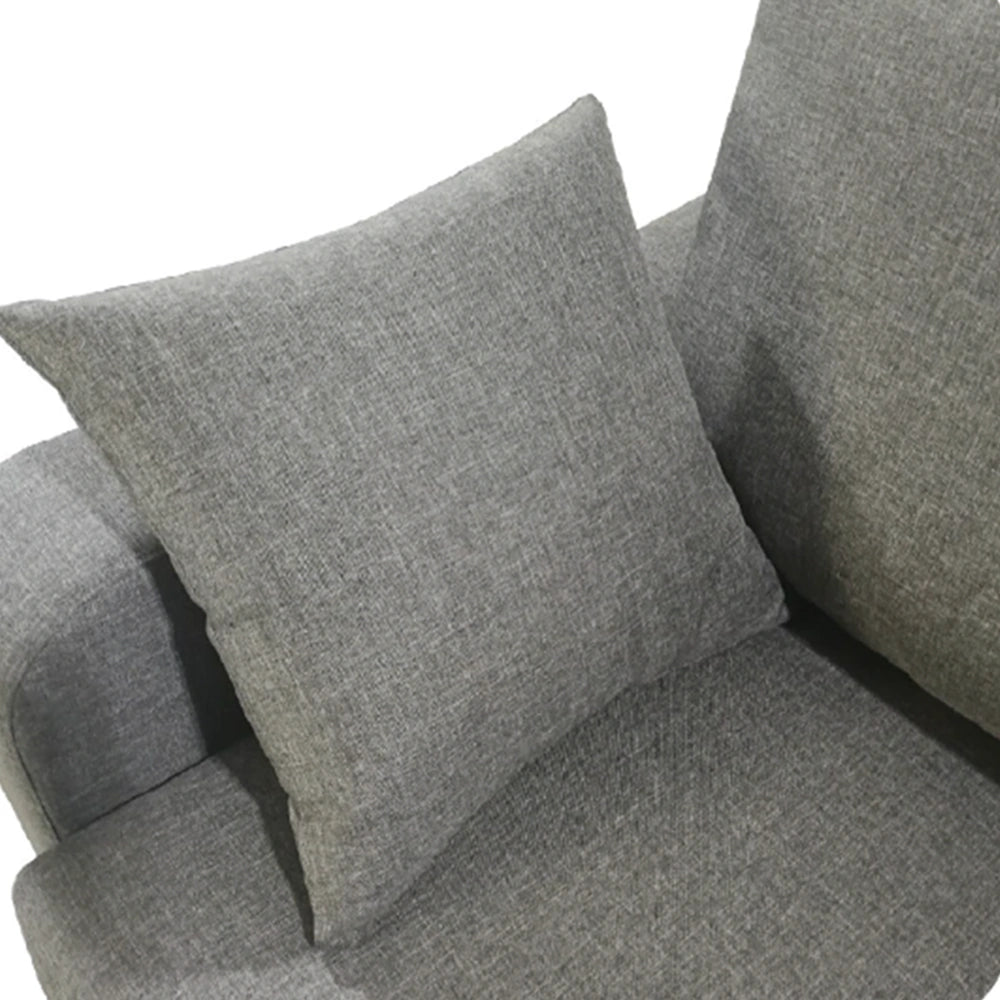 Gray fabric armchair with a matching cushion on a white background