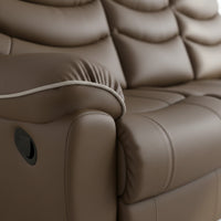 Close-up of a brown leather recliner sofa