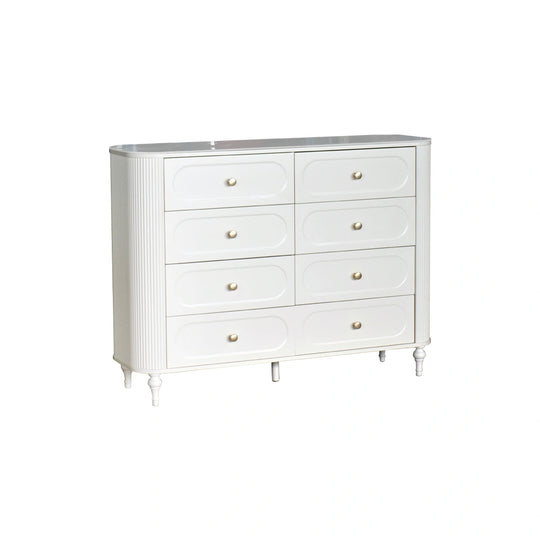 White dresser with six drawers on a white background